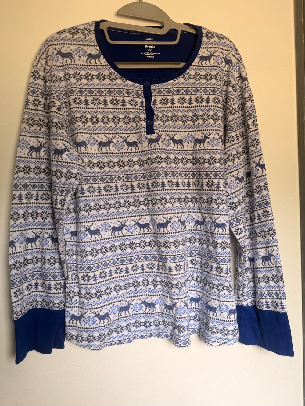 Brooks Women’s Blue & White Fair Isle Henley Sweater